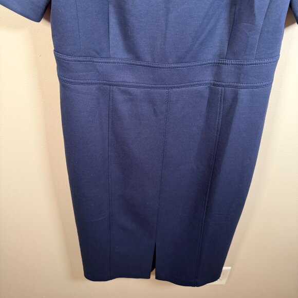Ann Taylor Jersey Sheath Dress Size 12 Navy Blue Midi Work Career Business - Picture 6 of 8